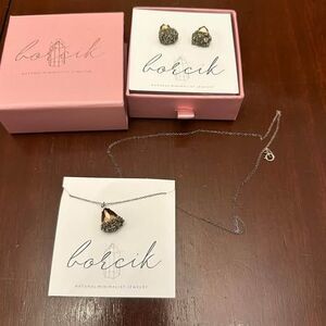 Borcik Natural Minimalist Jewelry Set Champagne Pyrite Dipped Necklace & Earring